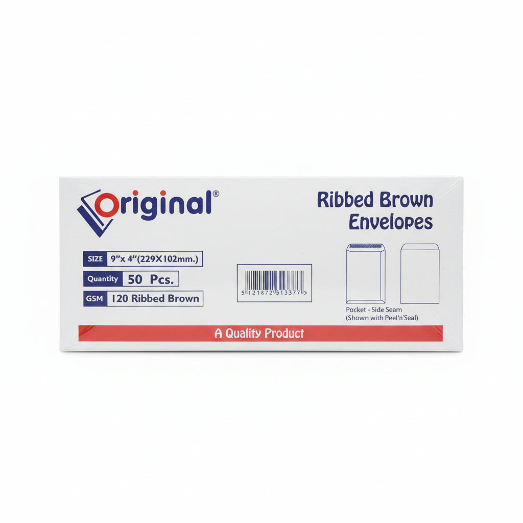 Original Ribbed Brown Envelopes 9"x4" 50 Pcs / أظرف بنية مضلعة أصلية 9×4 بوصة 50 قطعة