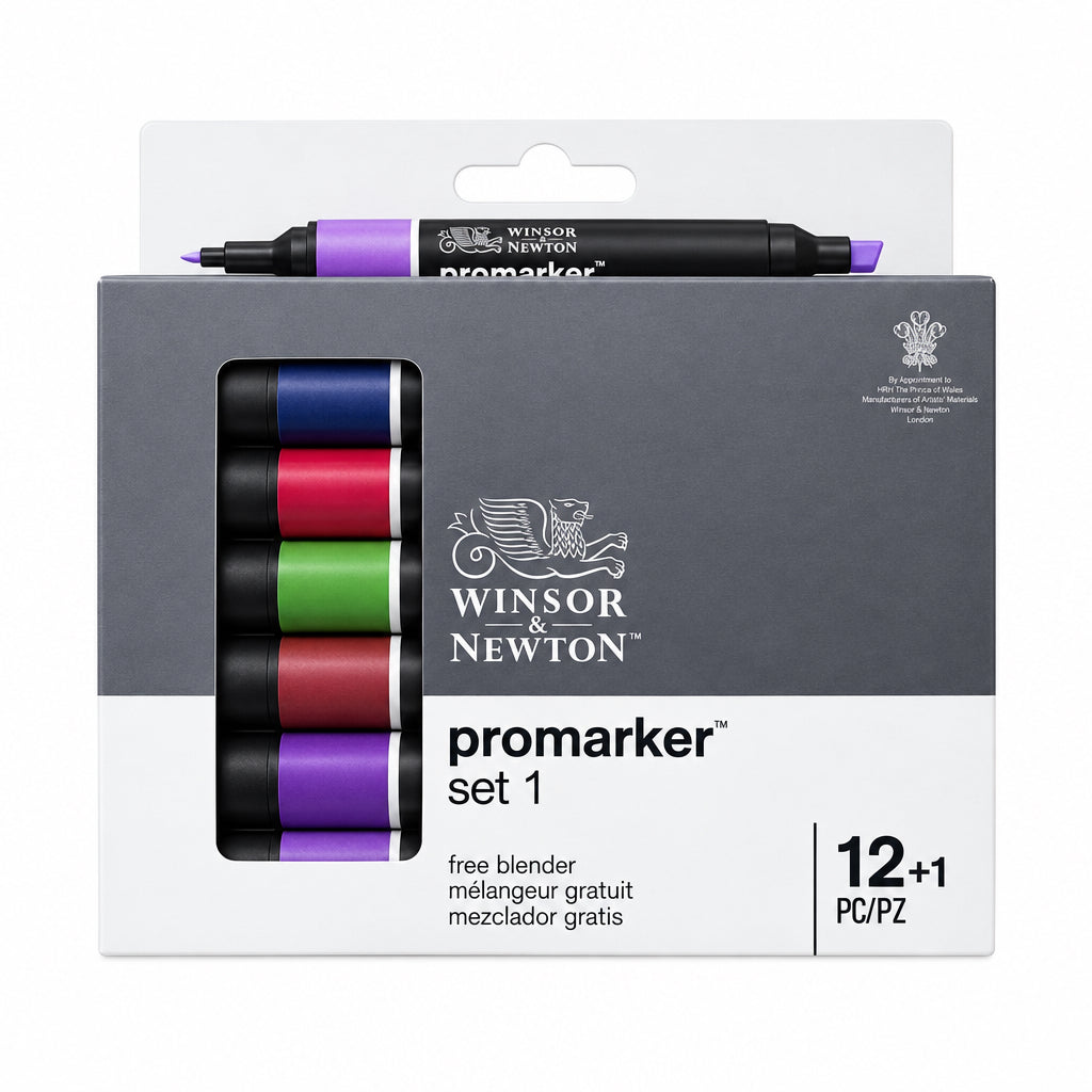 Winsor & Newton Promarker Set 1 – 12 Colours + Blender / أقلام ونسور آند نيوتن بروماكر مجموعة 1 – 12 لونًا + قلم دمج