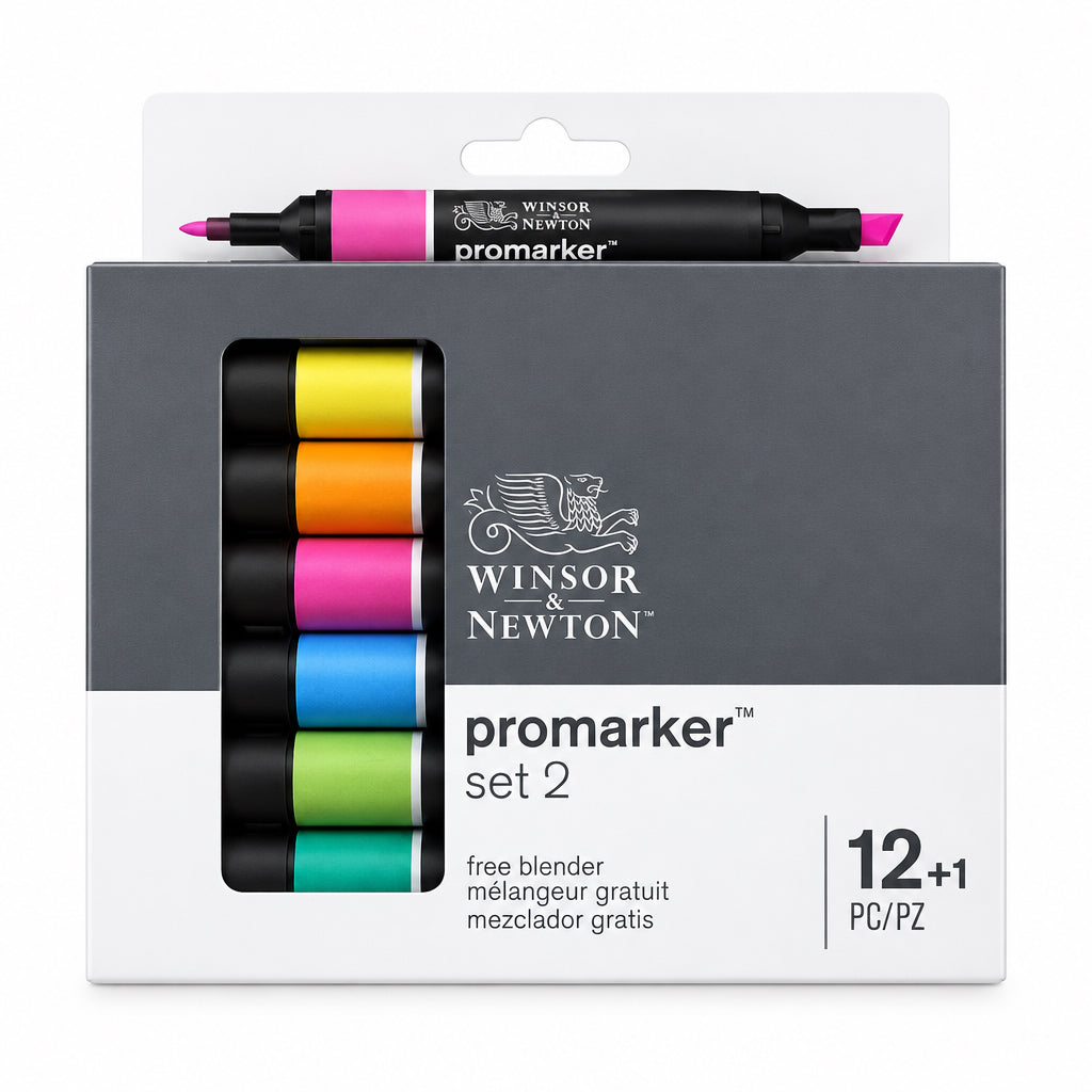 Winsor & Newton Promarker Set 2 – 12 Colours + Blender / أقلام ونسور آند نيوتن بروماكر مجموعة 2 – 12 لونًا + قلم دمج