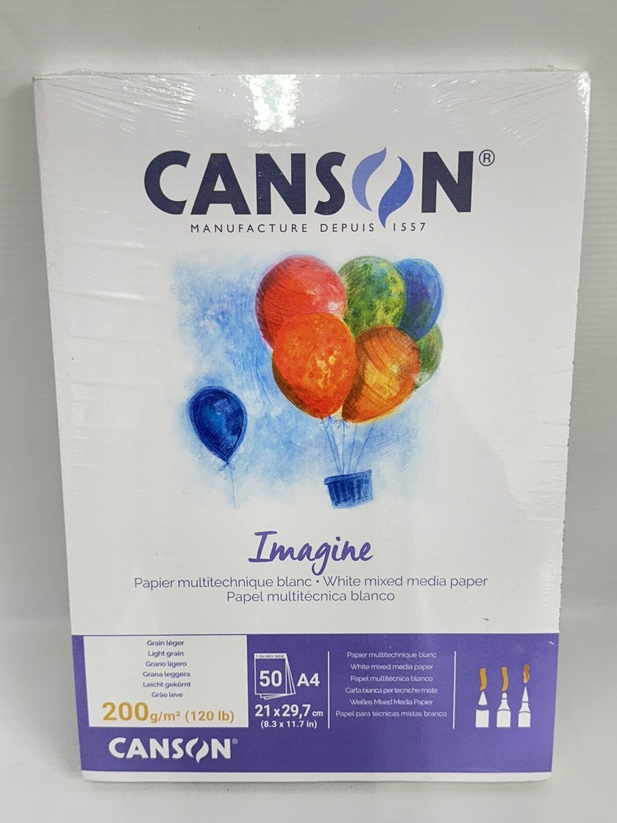 CANSON White mixed media paper 200 gm A4 50 PAPERS / لوحة ألوان للاستعمال مرة واحدة – 40 ورقة