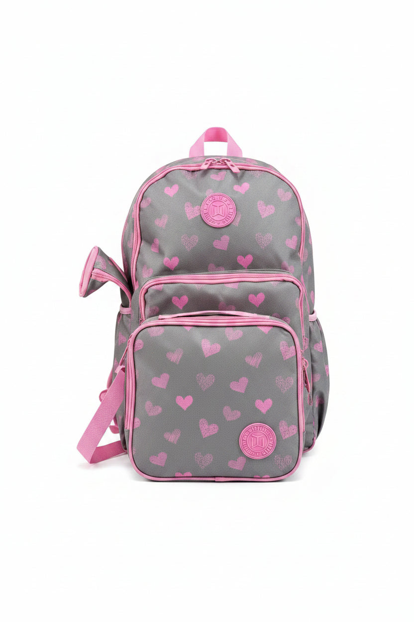 TWINS Hearts School Set 17 inch – Grey and Pink / طقم مدرسي توينز قلوب 17 إنش – رمادي ووردي