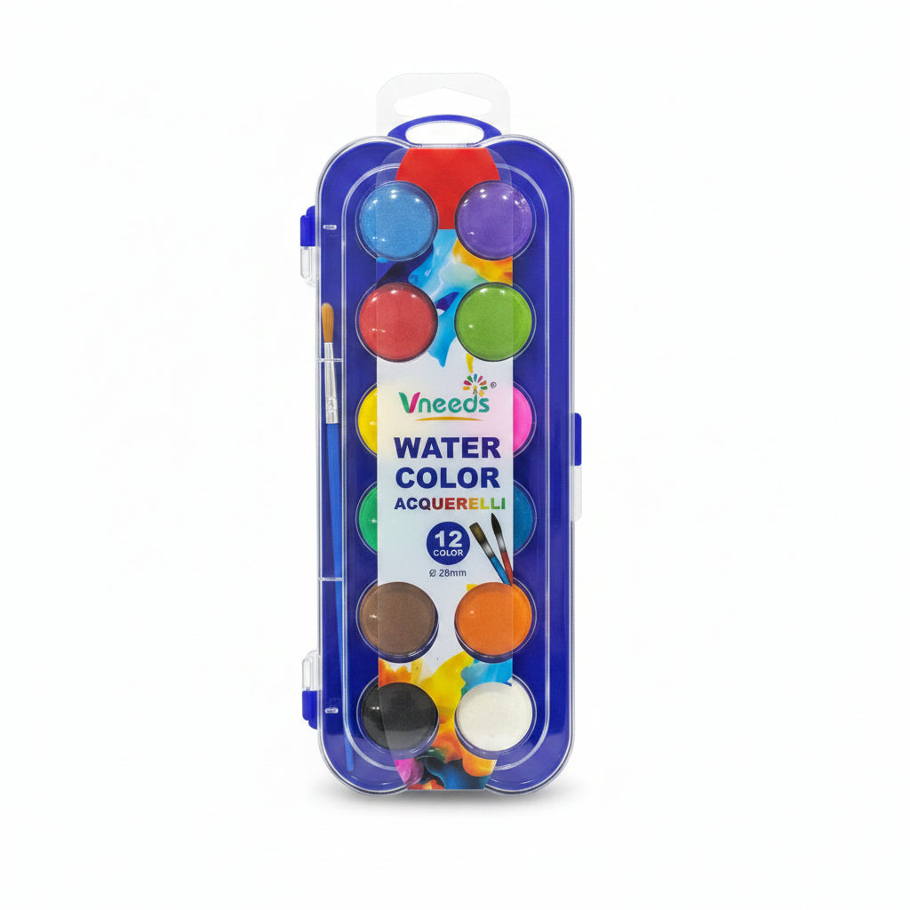 Vneeds Water Color Set 12 Colours with Brush / ألوان مائية فنيدز 12 لونًا مع فرشاة