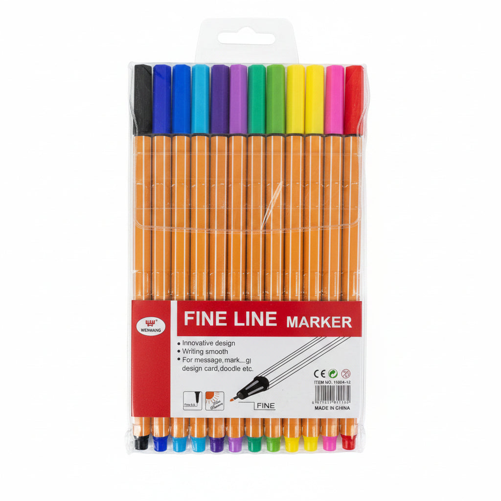 WENHANG Fine Line Markers – 12 Colours / أقلام تحديد رفيعة وينهانغ – 12 لونًا