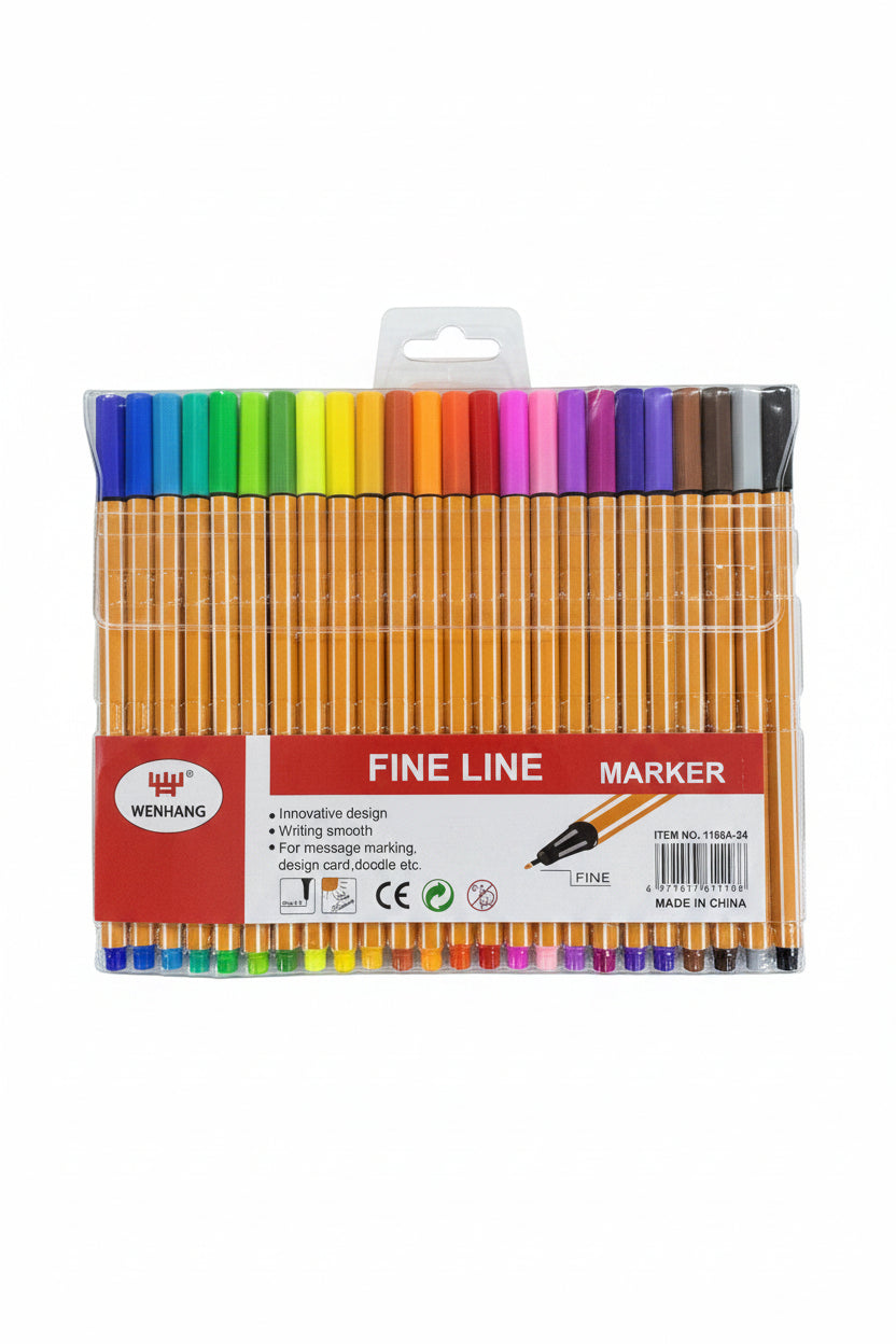 WENHANG Fine Line Markers – 24 Colours / أقلام تحديد رفيعة وينهانغ – 24 لونًا